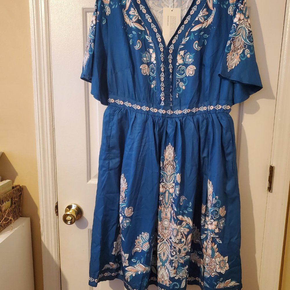 Bloomchic Bandana Floral & Paisley Pocket Knee Dress Size 12 - Picture 6 of 9